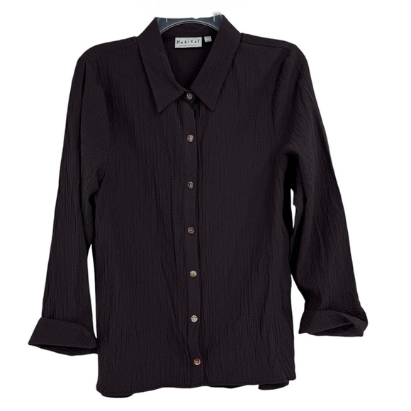 Habitat Blouse Purple Textured Tunic Long Sleeve Size Small button up Collared - Picture 1 of 8